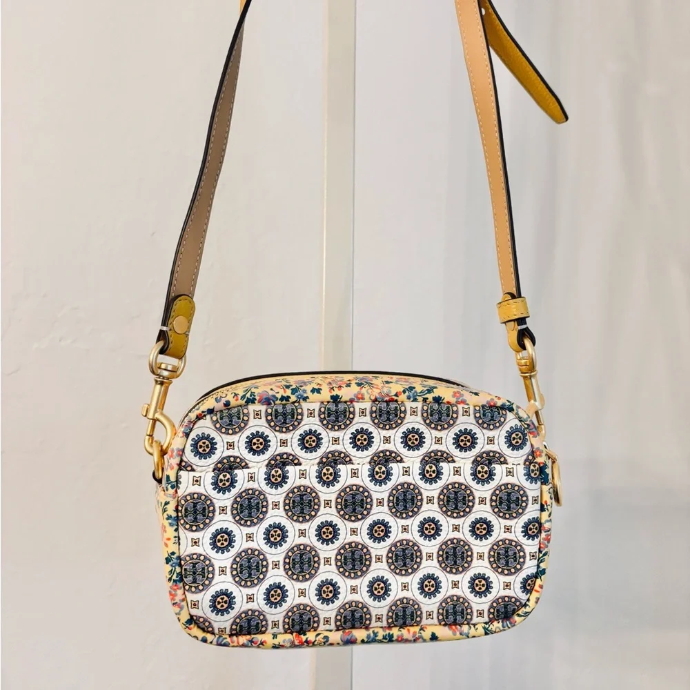 Tory Burch Perry Bombe Mini Crossbody Mixed Print Leather Bag Medallion Floral